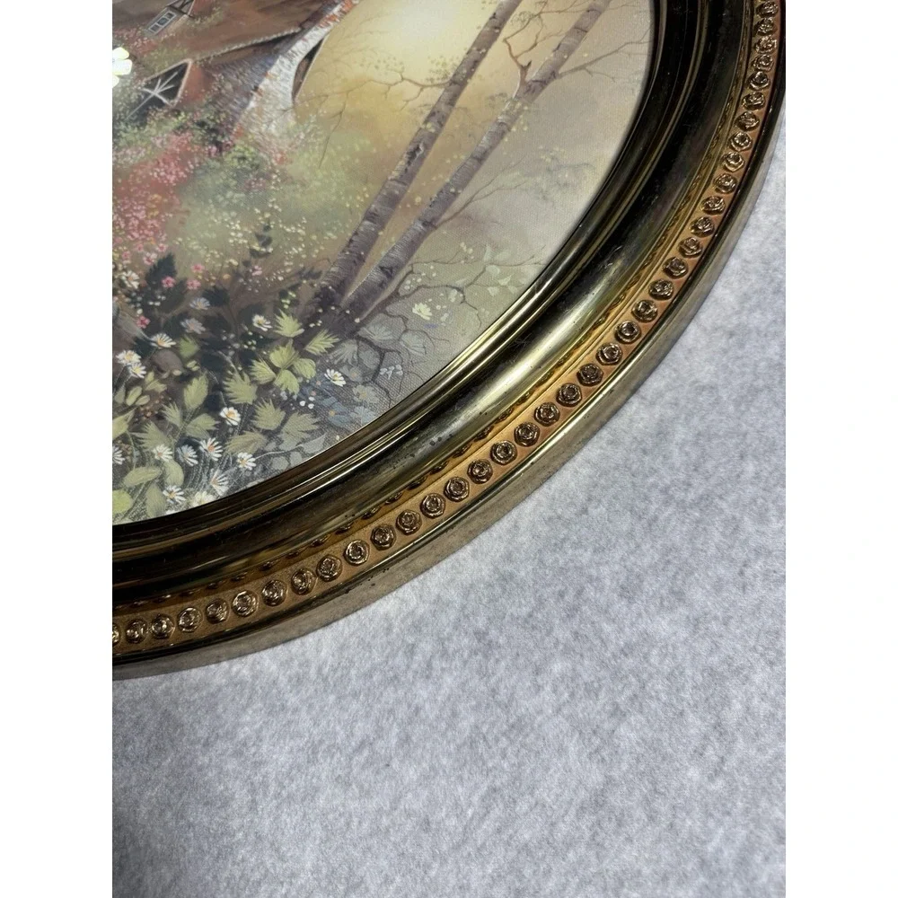 Vintage Syroco 1982 Oval Gold Plastic Picture Frame Cottage In Forest Birch Tree